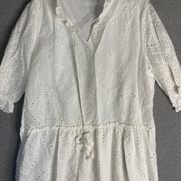Womens 2XL Eyelet Hole Tiered Dress Long Maxi White peasant Cottagecore - Picture 3 of 12